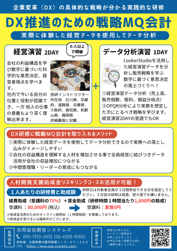 DX推進のための戦略MQ会計研修(DXMG研修)チラシ表面 2025年4月18日版