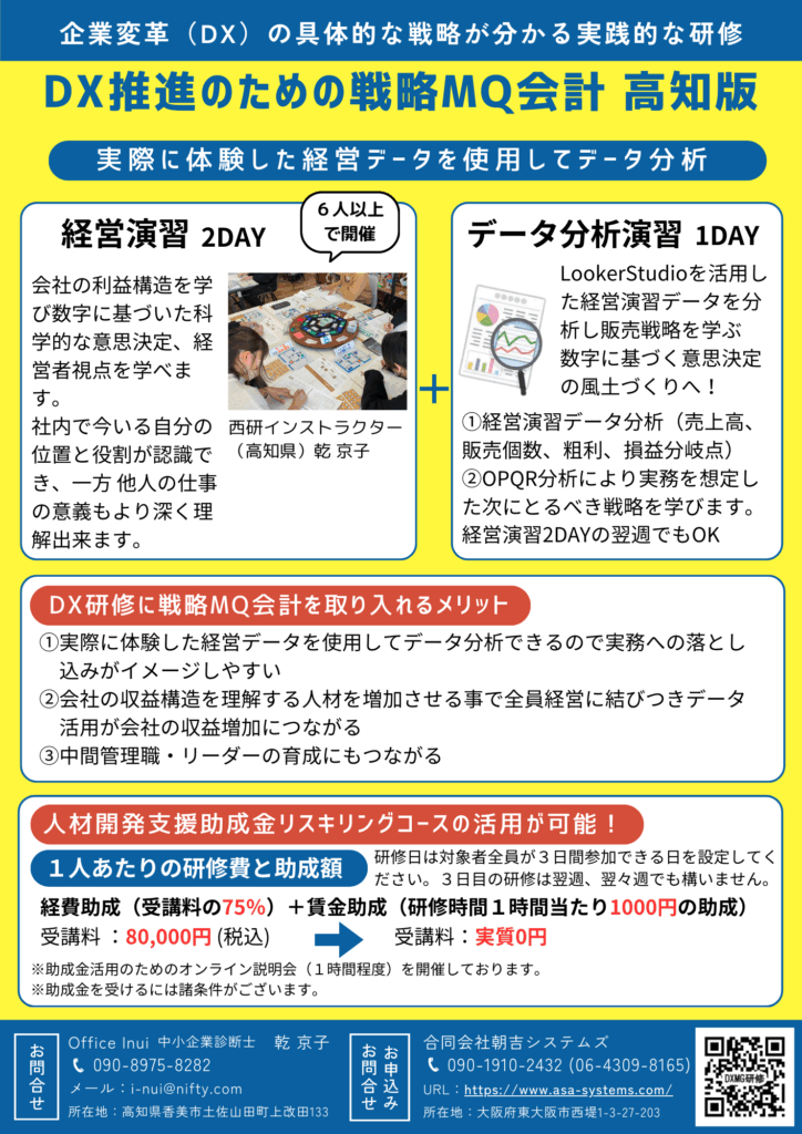 DX推進のための戦略MQ会計研修　高知版（DXMG研修）チラシ表面 2025年4月18日版