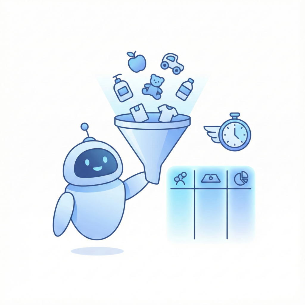 バラバラの商品名、AIで一瞬「カテゴリ分け」！📊